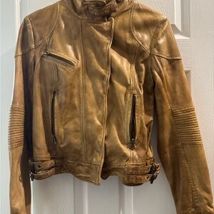 Free People Carmel Brown Tan Moto Leather Jacket Made of Lamb Leather